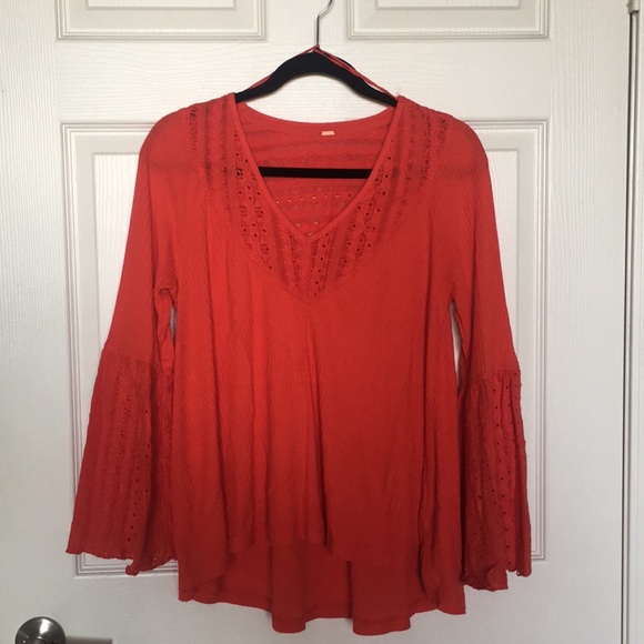 Freepeople vneck red lace Henley sz XSmall - Picture 1 of 5
